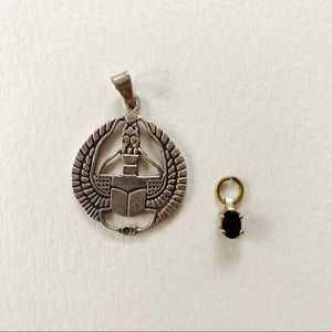 Sterling Silver Scarab Pendant + Onyx Pendant